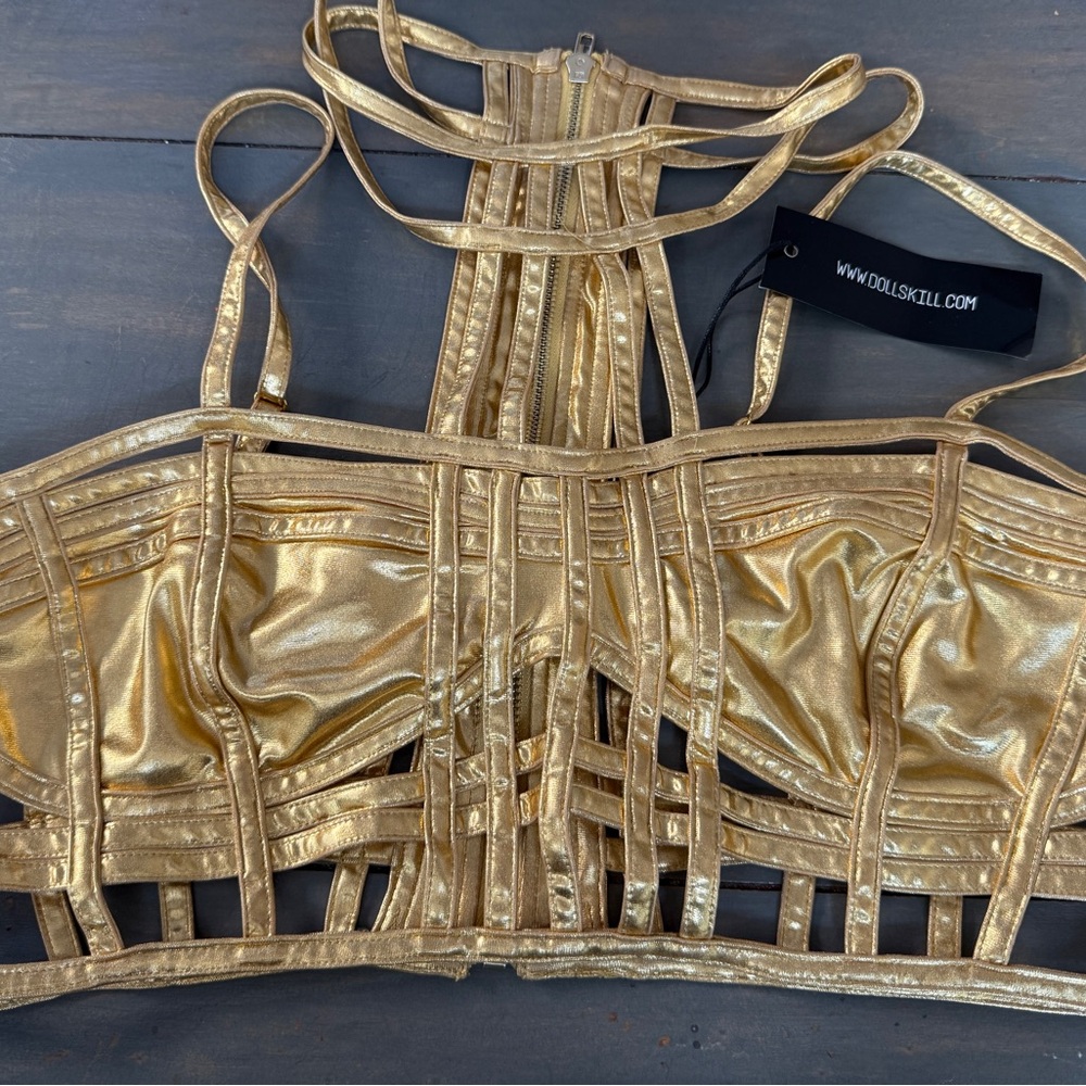 Dolls Kill Gold Cage Crop Top